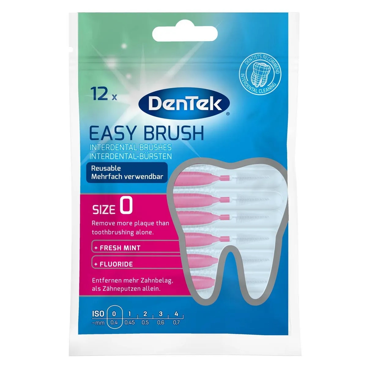 DenTek Easy Brush, szczoteczki interdentalne, rozmiar 0, 0,4 mm, 12 sztuk