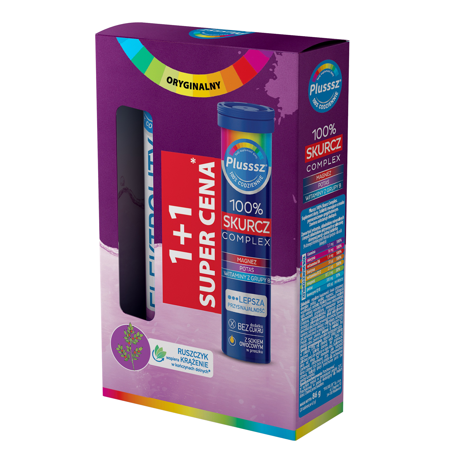 Zestaw Plusssz Elektrolity Senior 100% Complex, 24 tabletki musujące + 100% Skurcz Complex, 20 tabletek musujących