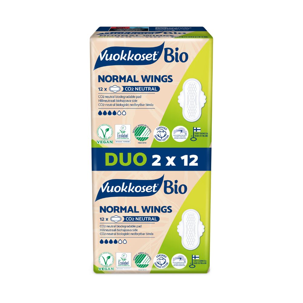Vuokkoset Bio, podpaski ze skrzydełkami, Normal Wings, 2 x 12 sztuk