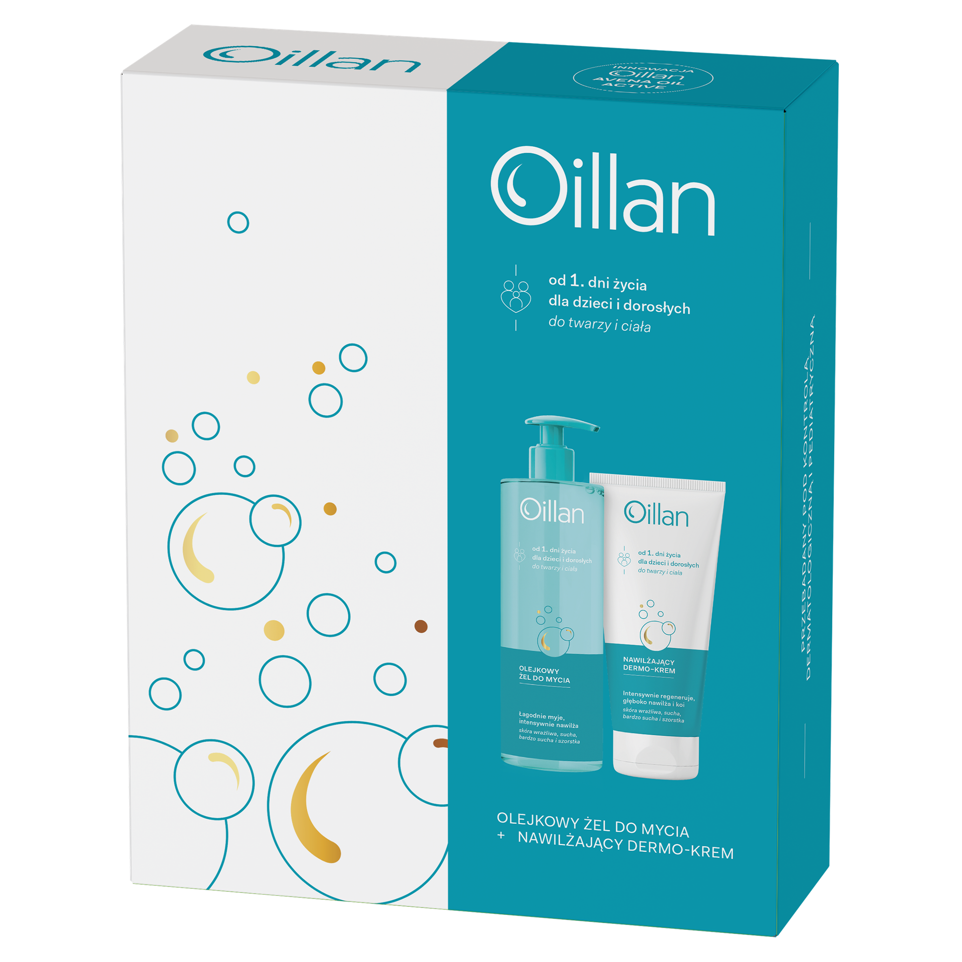 Zestaw Oillan, olejkowy żel do mycia, 400 ml + nawilżający dermo-krem, 200 ml
