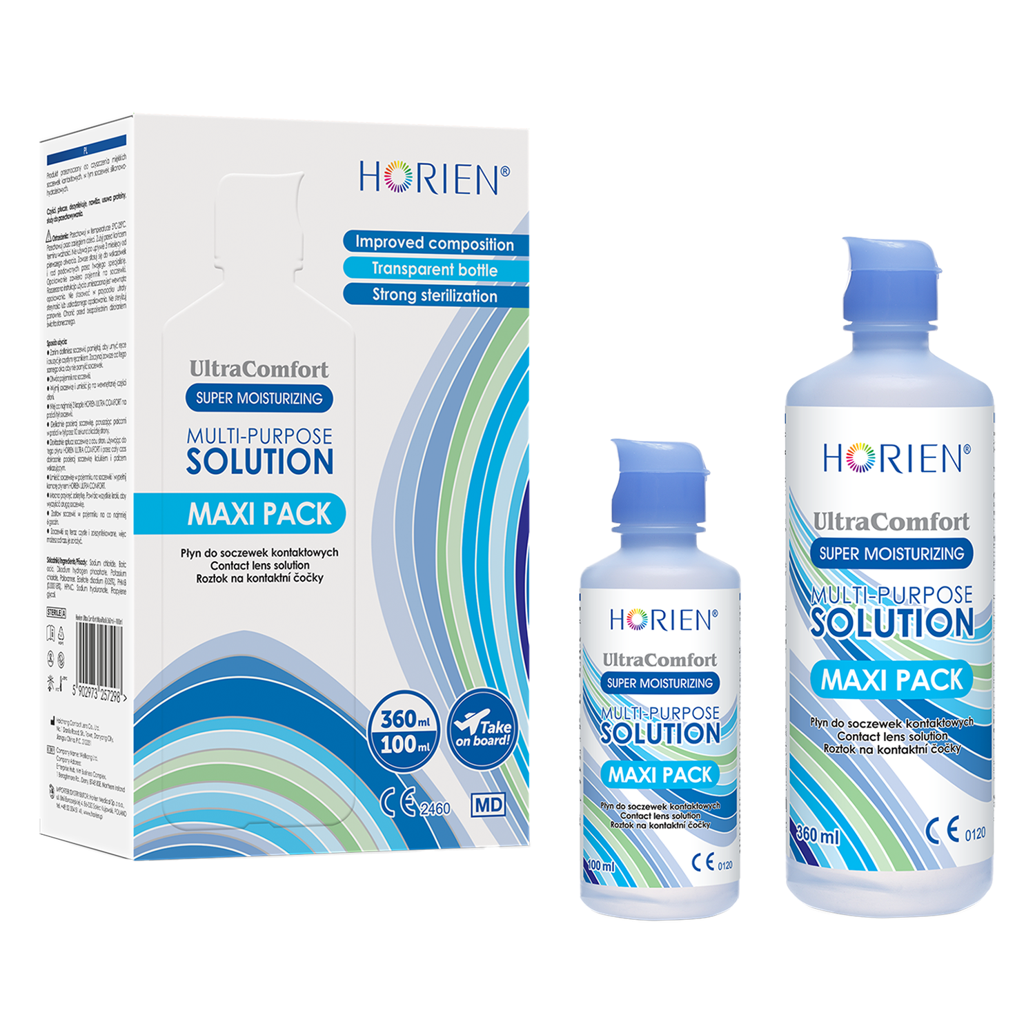 Horien Multi-Purpose Solution Ultra Comfort, płyn do soczewek kontaktowych, Maxi Pack, 360 ml + 100 ml