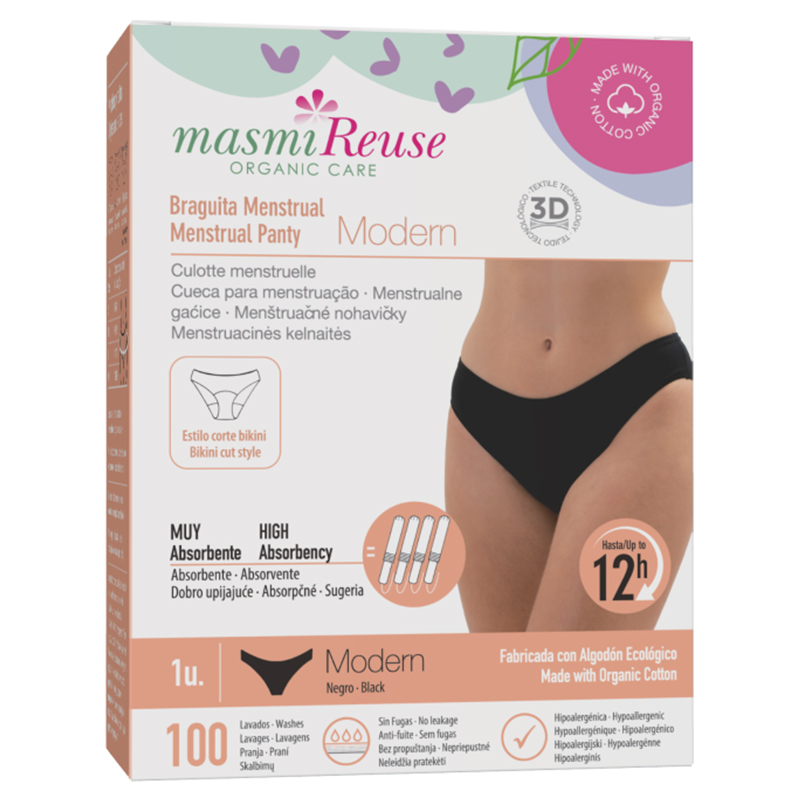 Masmi Modern, majtki menstruacyjne, bawełna organiczna, rozmiar L, 102-110 cm, 1 sztuka