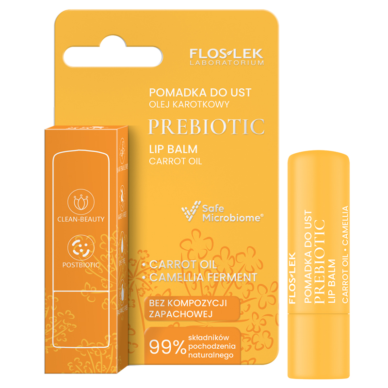 Floslek Laboratorium Prebiotic, pomadka do ust, olej karotkowy, 4 g
