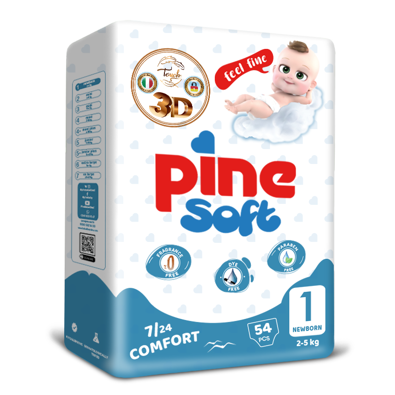 Pine Soft 3D pieluchy rozmiar 1 Newborn 2-5 kg 54 sztuki