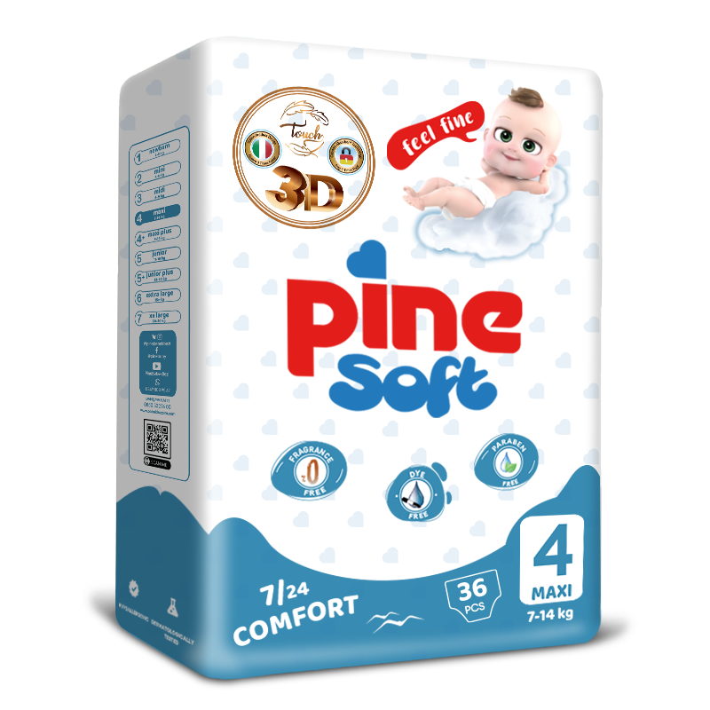 Pine Soft 3D pieluchy rozmiar 4 Maxi 7-14 kg 36 sztuk