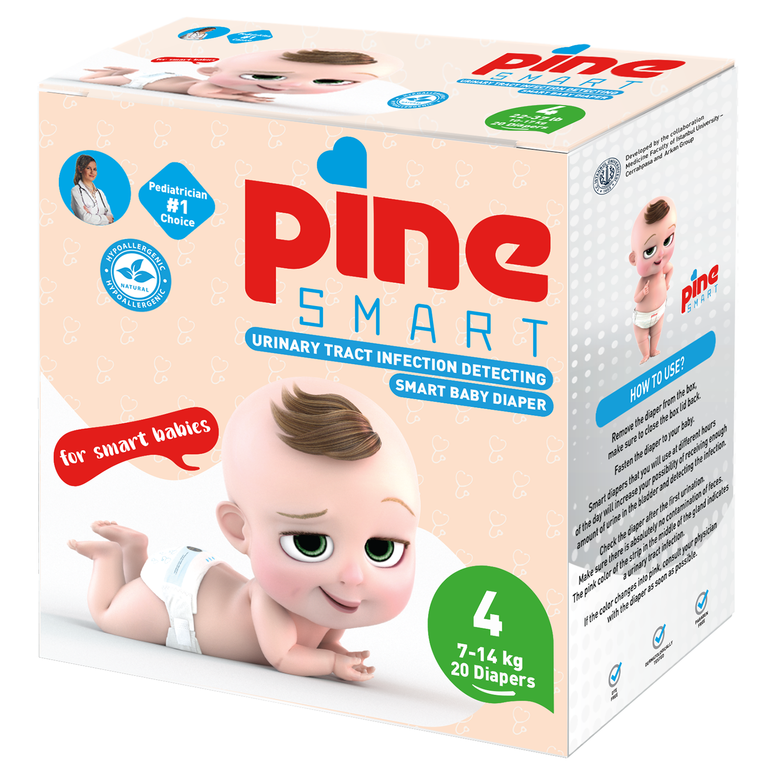 Pine Smart, pieluchy umożliwiające wykrycie infekcji dróg moczowych, rozmiar 4, maxi, 7-14 kg, 20 sztuk