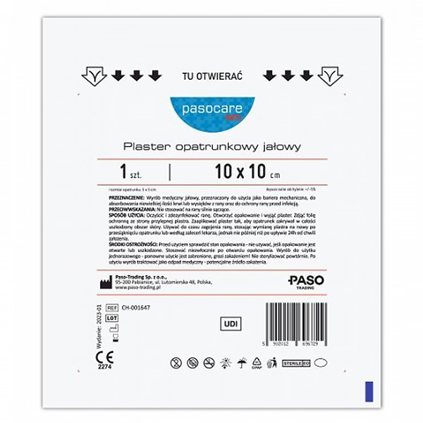 Pasocare Med, plaster opatrunkowy, jałowy, 10 cm x 10 cm, 1 sztuka