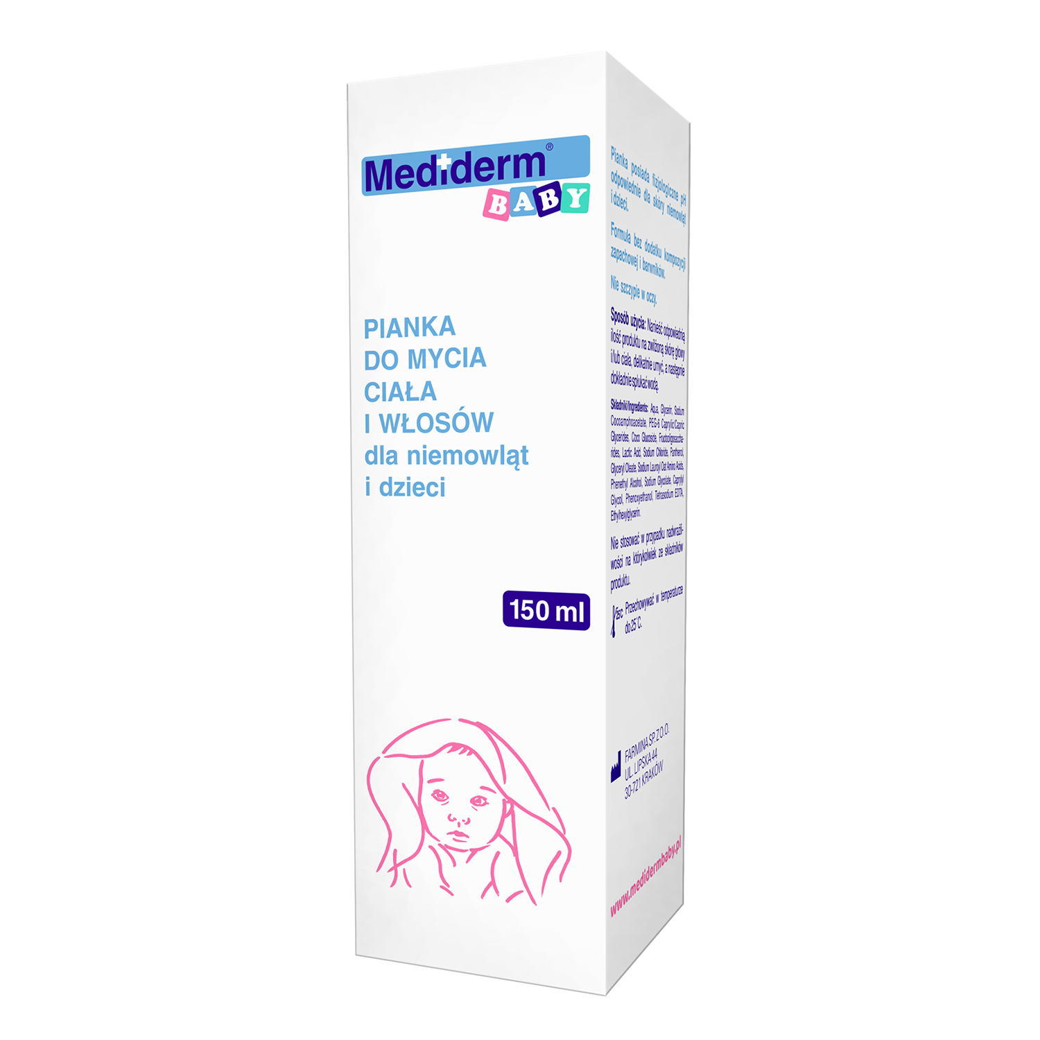 Mediderm Baby, pianka do mycia ciała i włosów dla niemowląt i dzieci, 150 ml
