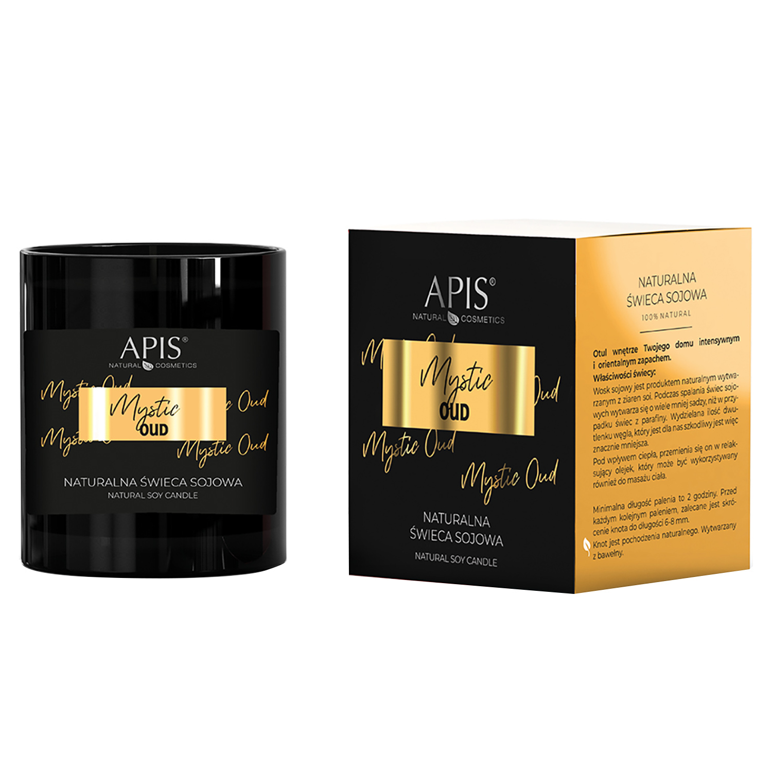 Apis Mystic Oud, naturalna świeca sojowa, 220 g