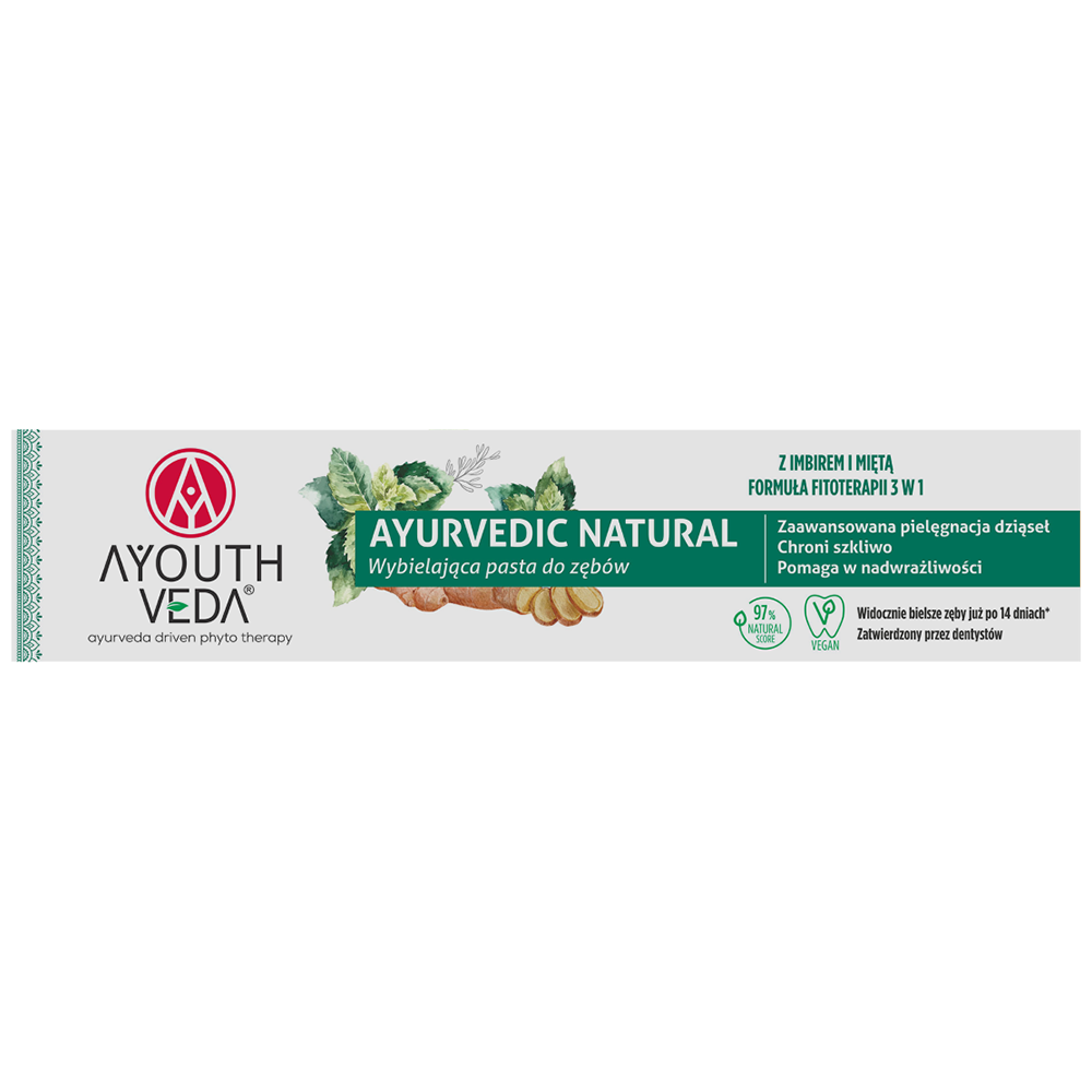 Ayouthveda Ayurvedic Natural, wybielająca pasta do zębów z imbirem i miętą, 100 g