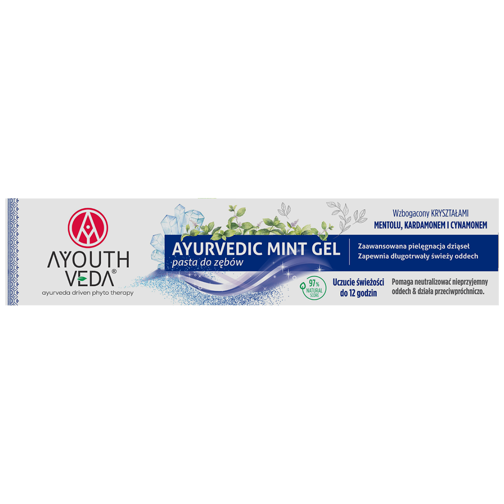 Ayouthveda Ayurvedic Mint Gel, żelowa pasta do zębów z mentolem, kardamonem i cynamonem, 100 g