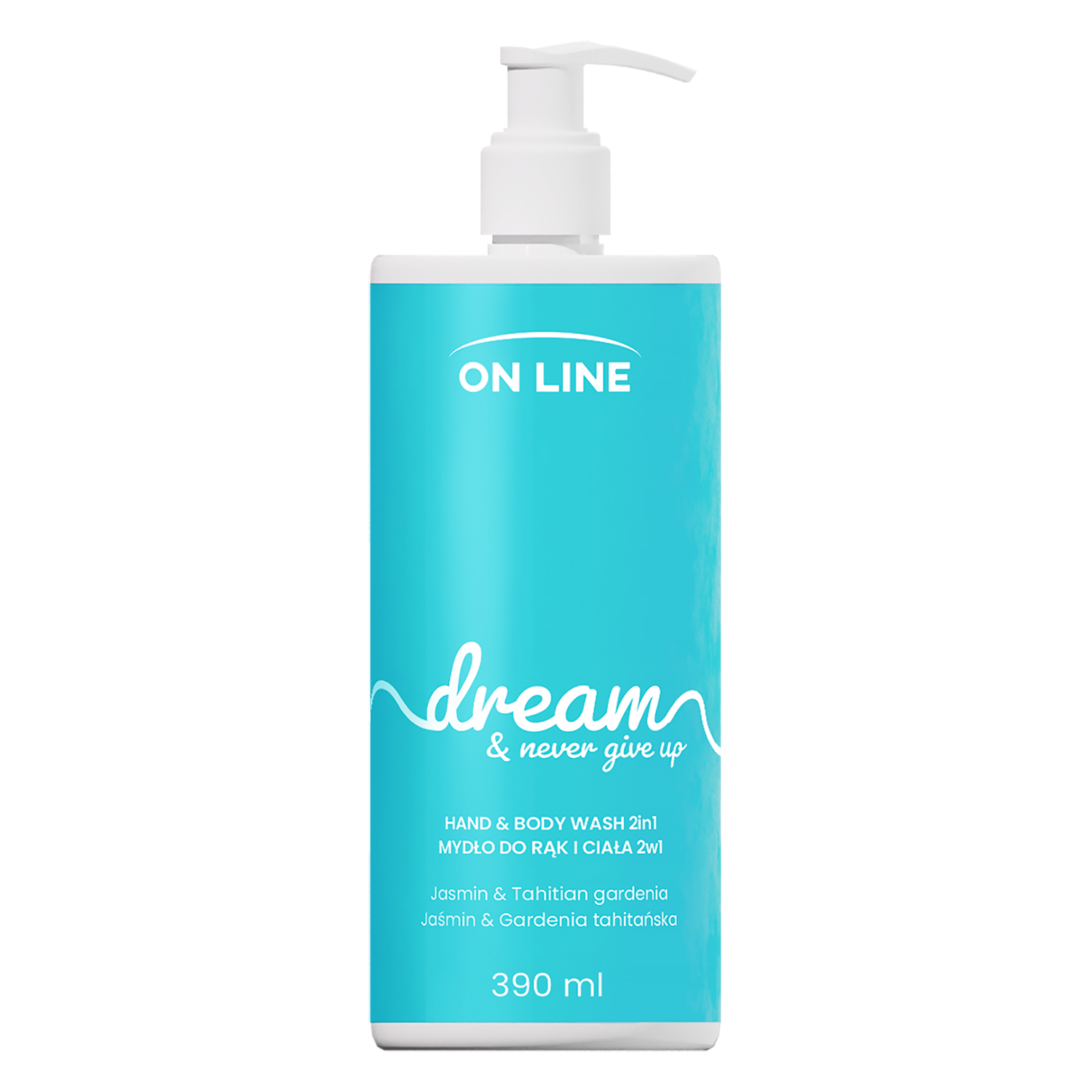 On Line Dream, mydło w płynie do rąk i ciała 2w1, jaśmin i gardenia, 390 ml