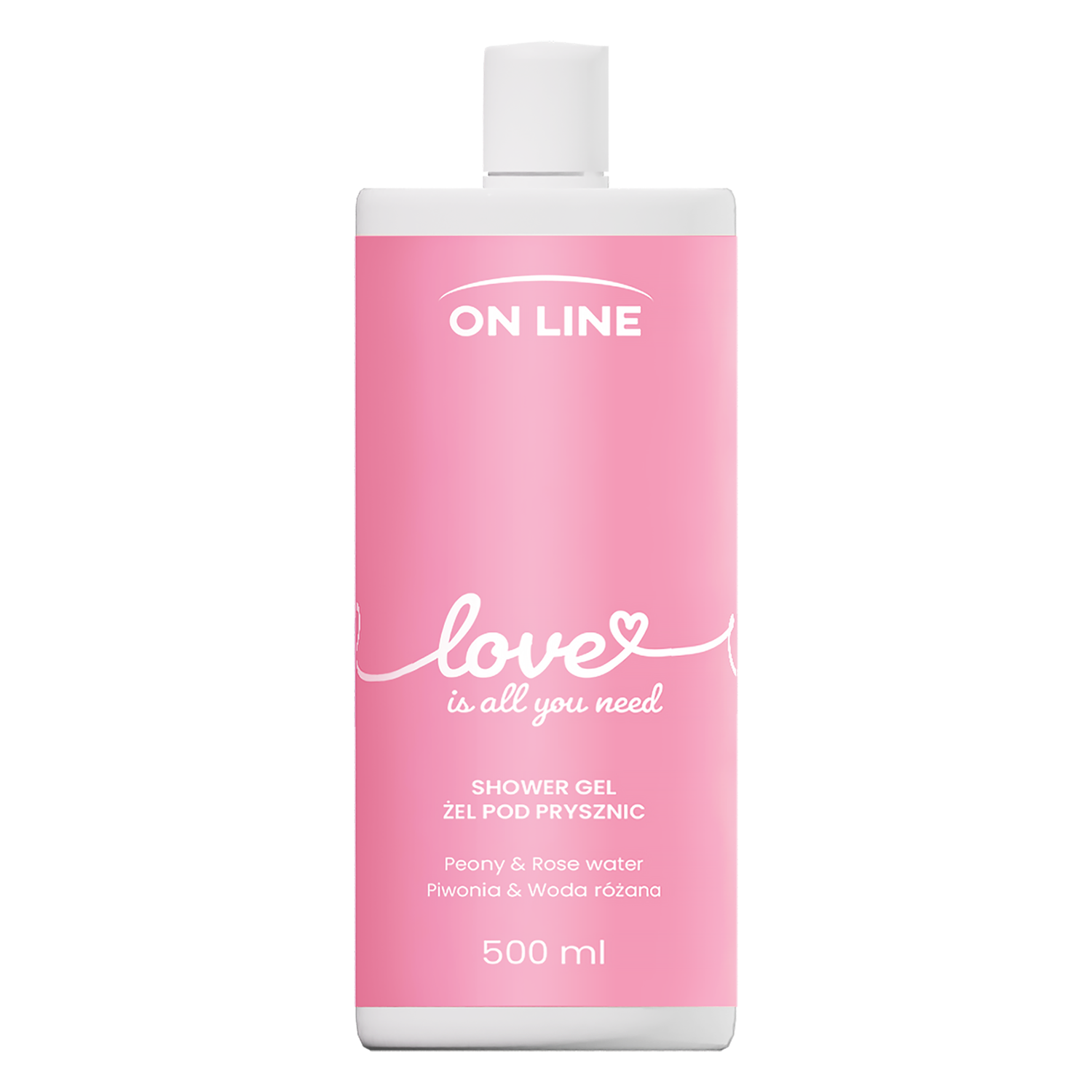 On Line Love, żel pod prysznic, piwonia i woda różana, 500 ml