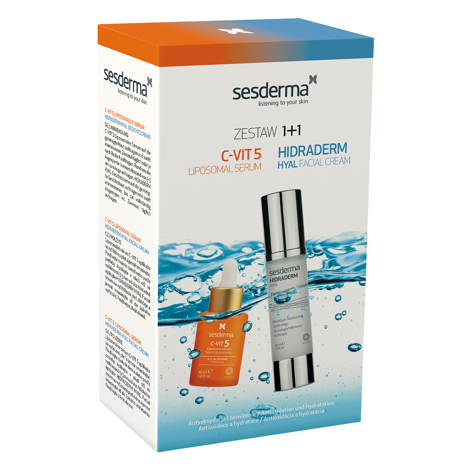 Zestaw Sesderma, Hidaderm Hyal, krem-żel do twarzy, 50 ml + C-Vit 5, serum liposomowe, 30 ml