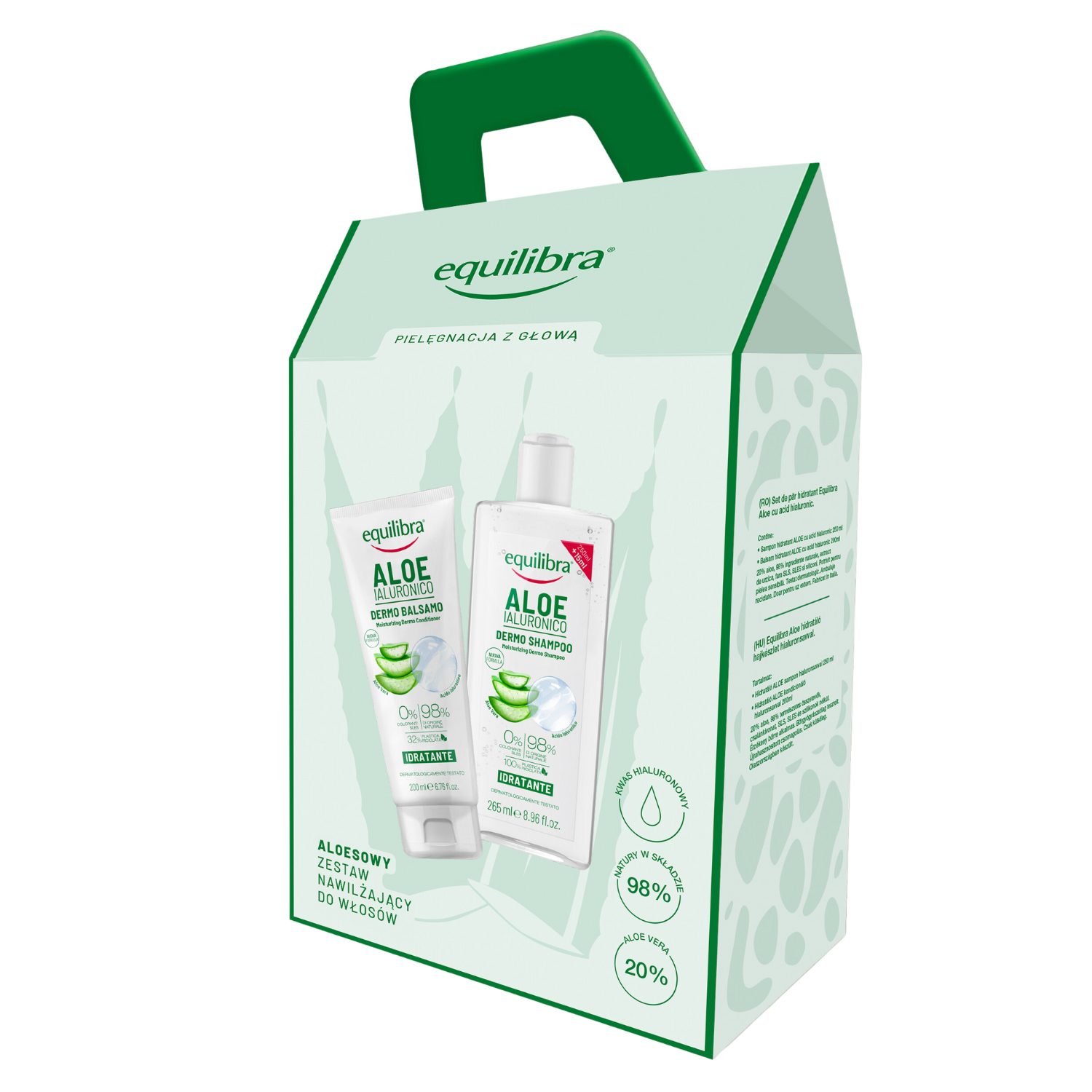 Zestaw Equilibra Aloe, nawilżający szampon aloesowy, 265 ml + nawilżająca odżywka aloesowa, 200 ml