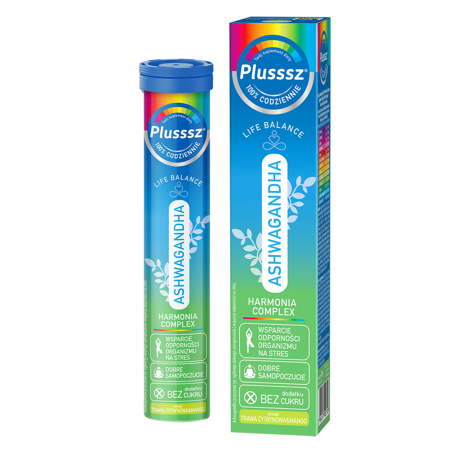Plusssz Ashwagandha 100% Harmonia Complex, smak trawa cytrynowa, 30 tabletek musujących