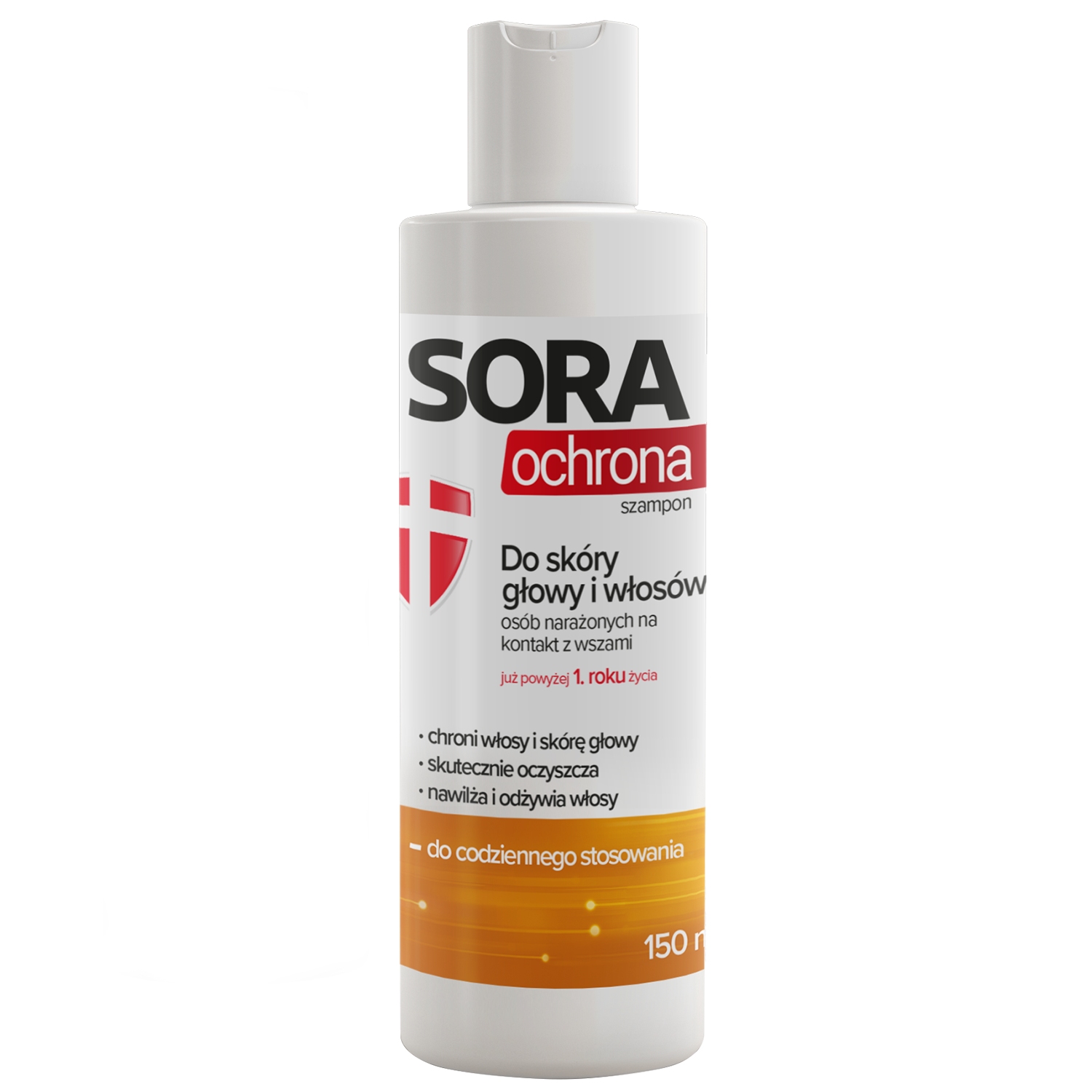 Sora Ochrona, szampon do skóry głowy i włosów, dla osób narażonych na kontakt z wszami, 150 ml