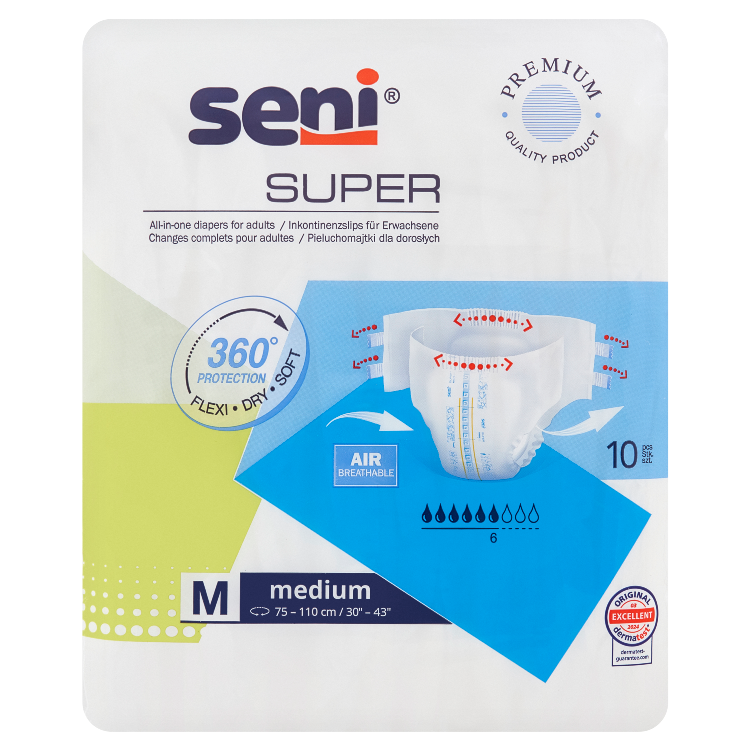 Seni Super, pieluchomajtki, Medium, 75-110 cm, 10 sztuk