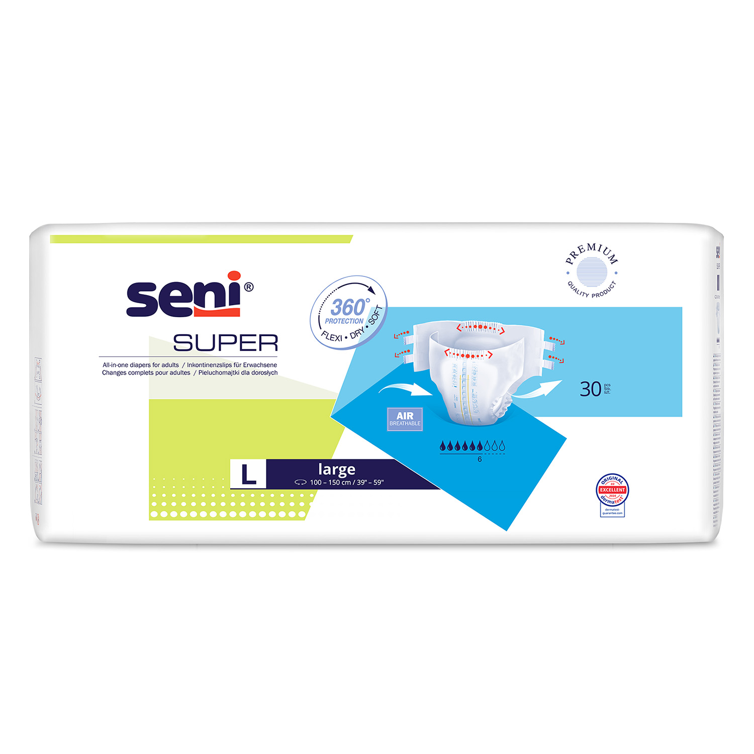 Seni Super, pieluchomajtki, Large, 100-150 cm, 30 sztuk
