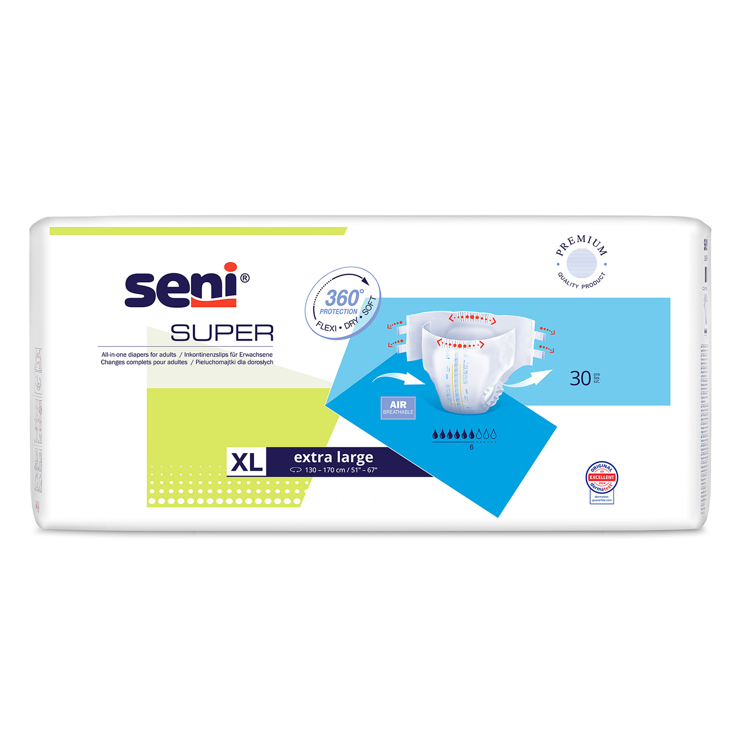 Seni Super, pieluchomajtki, Extra Large, 130-170 cm, 30 sztuk