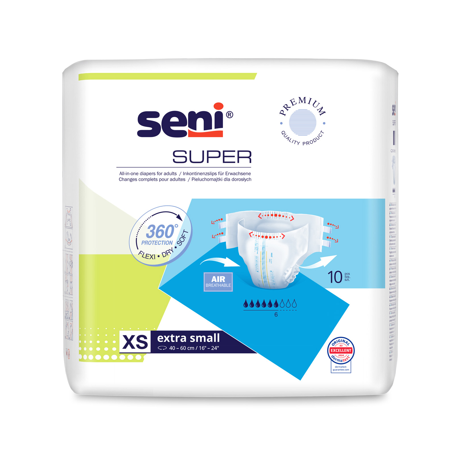 Seni Super, pieluchomajtki, Extra Small, 40-60 cm, 10 sztuk