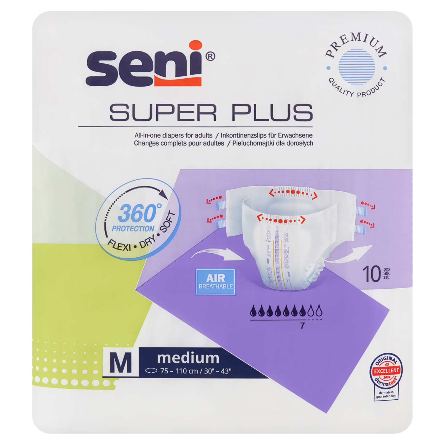 Seni Super Plus, pieluchomajtki, Medium, 75-110 cm, 10 sztuk