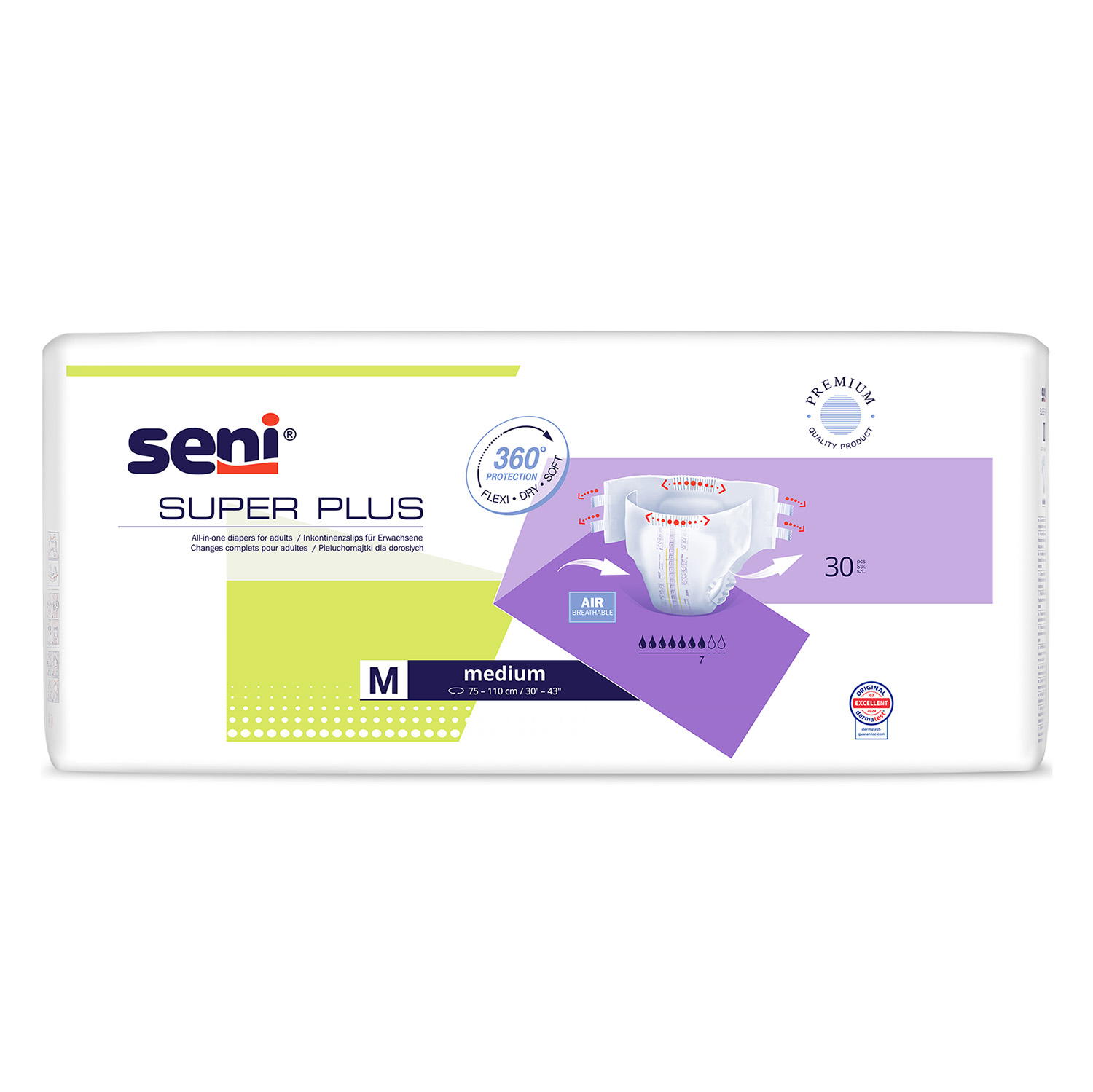 Seni Super Plus, pieluchomajtki, Medium, 75-110 cm, 30 sztuk