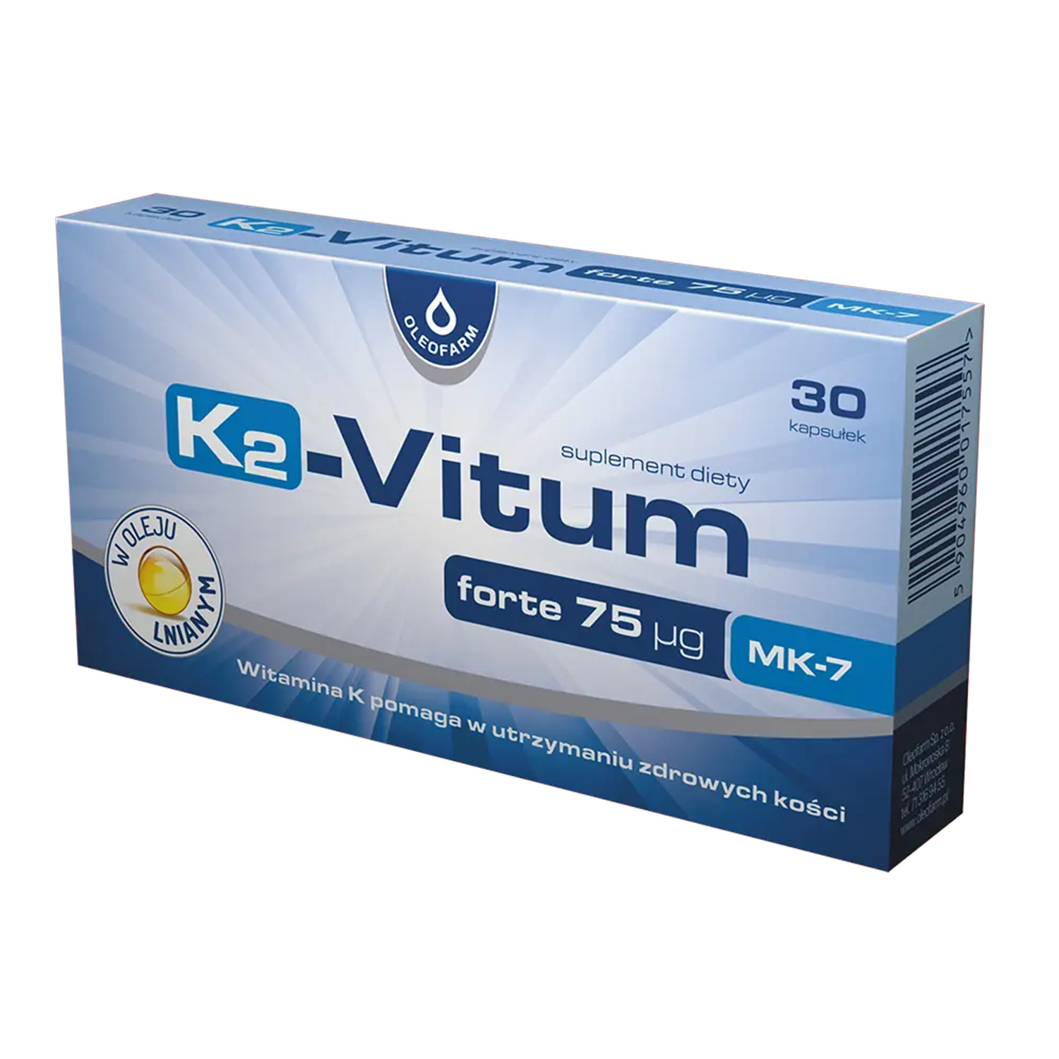 K2-Vitum Forte 75 μg, witamina K2 MK-7, 30 kapsułek