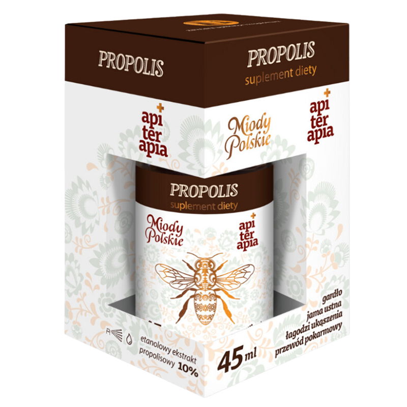 Miody Polskie Propolis, etanolowy ekstrakt propolisu 10%, krople, 45 ml