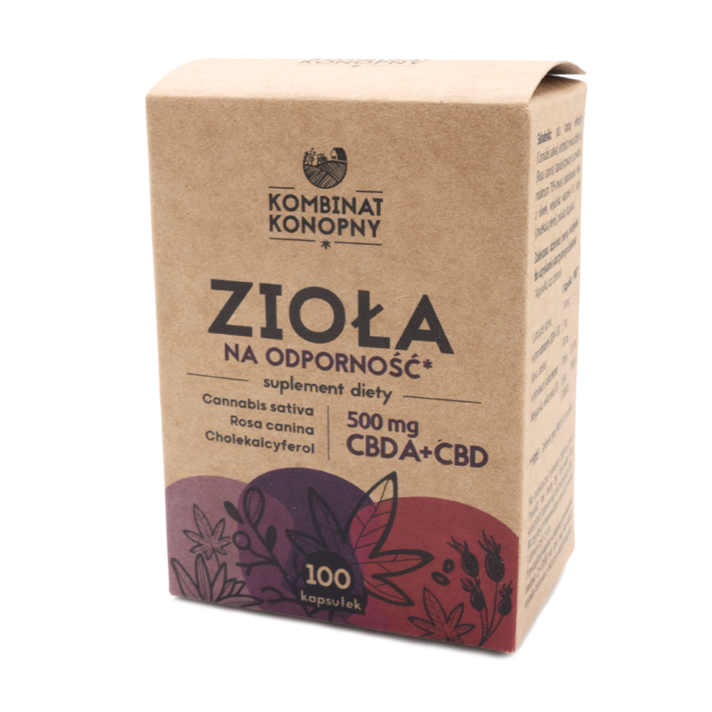 Kombinat Konopny Zioła na odporność, CBDA + CBD 500 mg, 100 kapsułek
