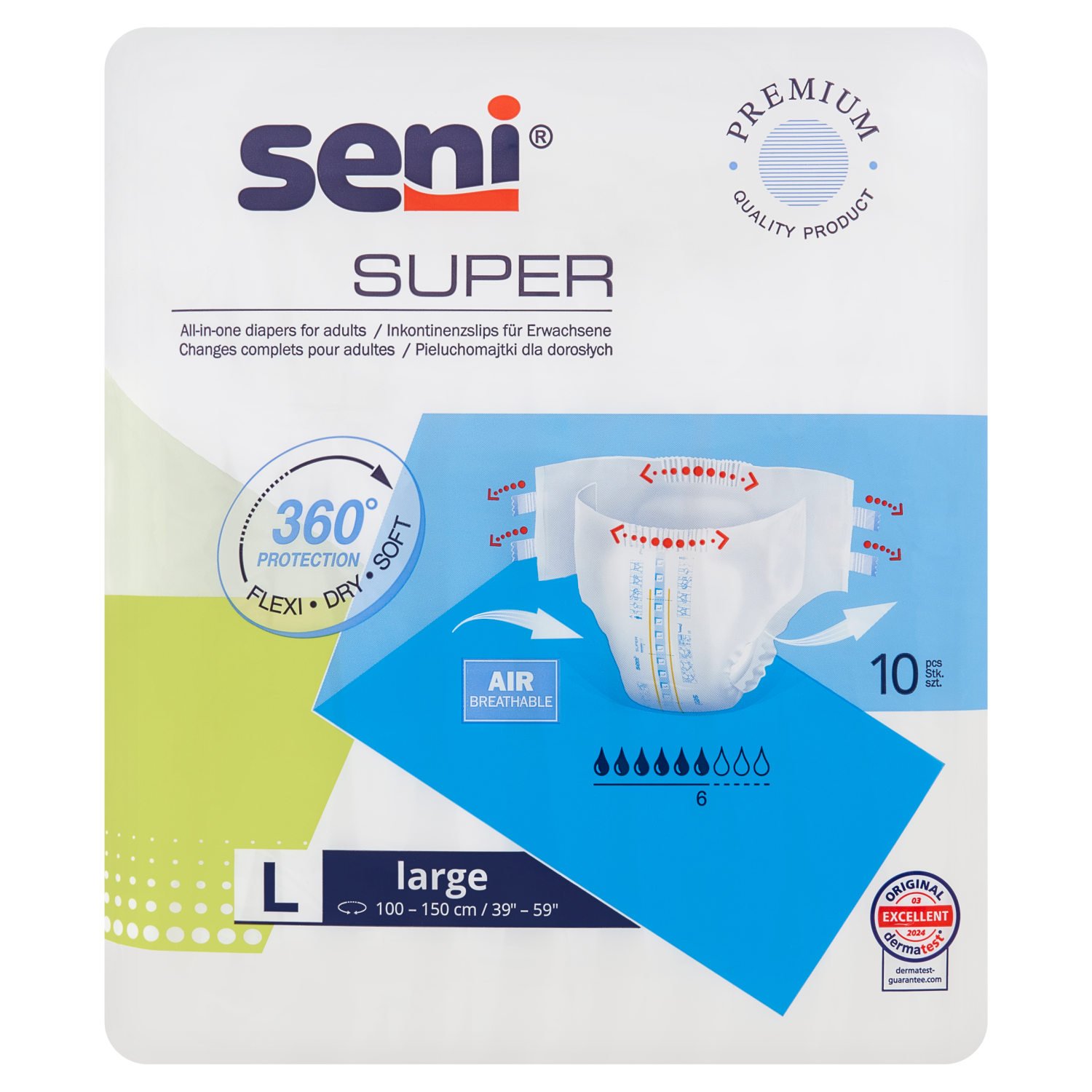 Seni Super, pieluchomajtki, Large, 100-150 cm, 10 sztuk