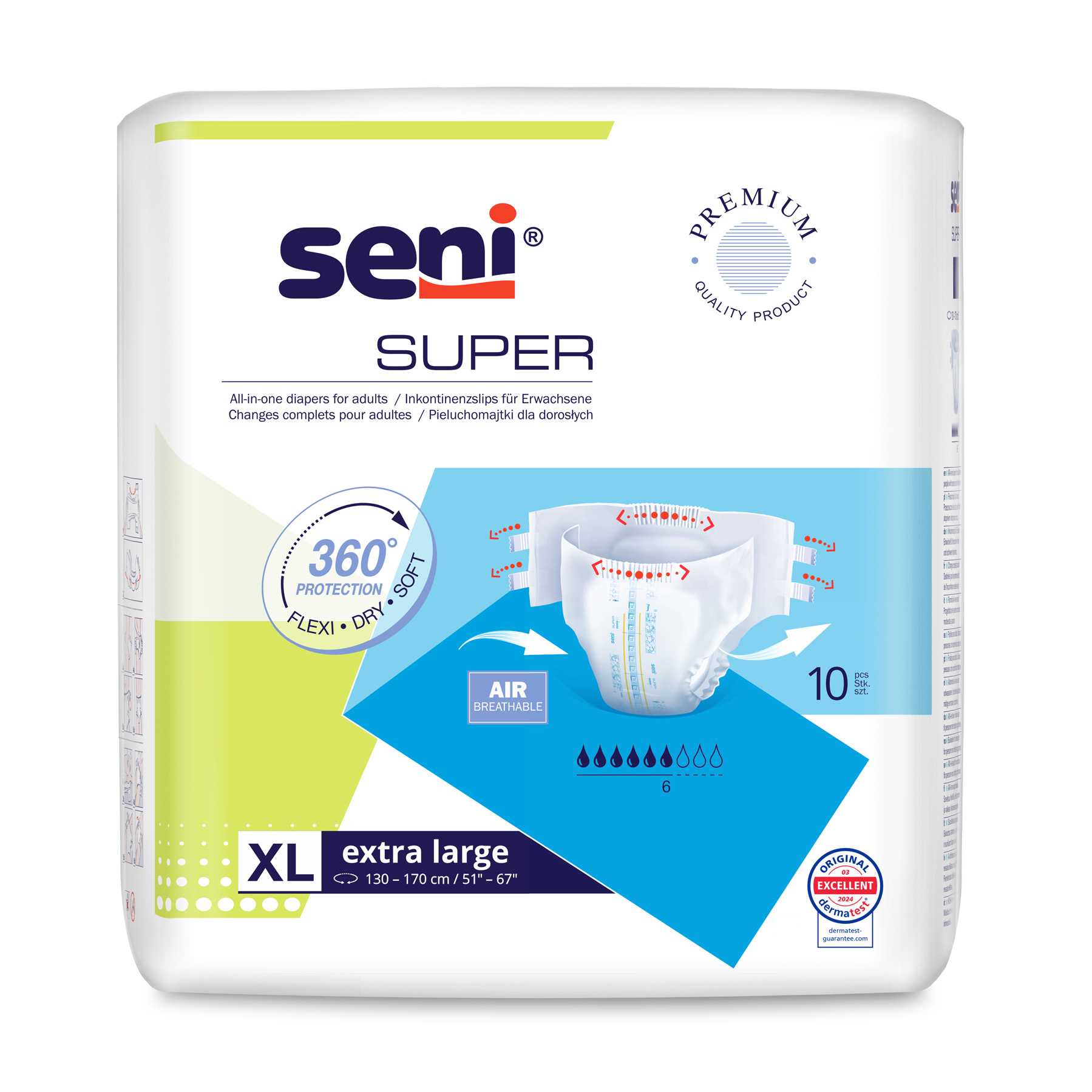 Seni Super, pieluchomajtki, Extra Large, 130-170 cm, 10 sztuk