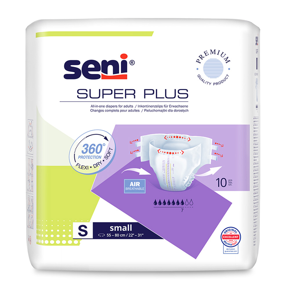 Seni Super Plus, pieluchomajtki, Small, 55-80 cm, 10 sztuk