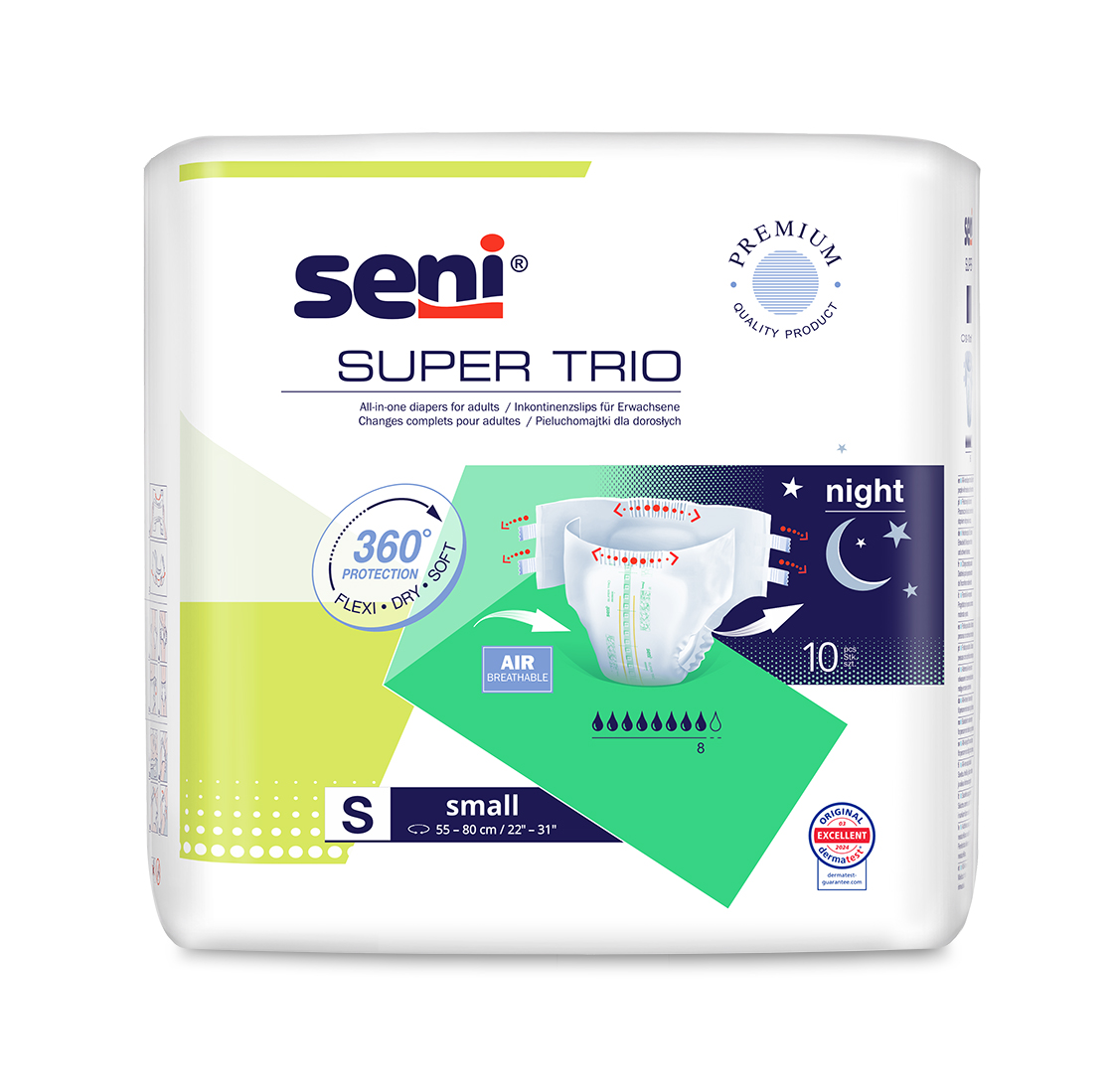 Seni Super Trio, pieluchomajtki, Small, 55-80 cm, 10 sztuk