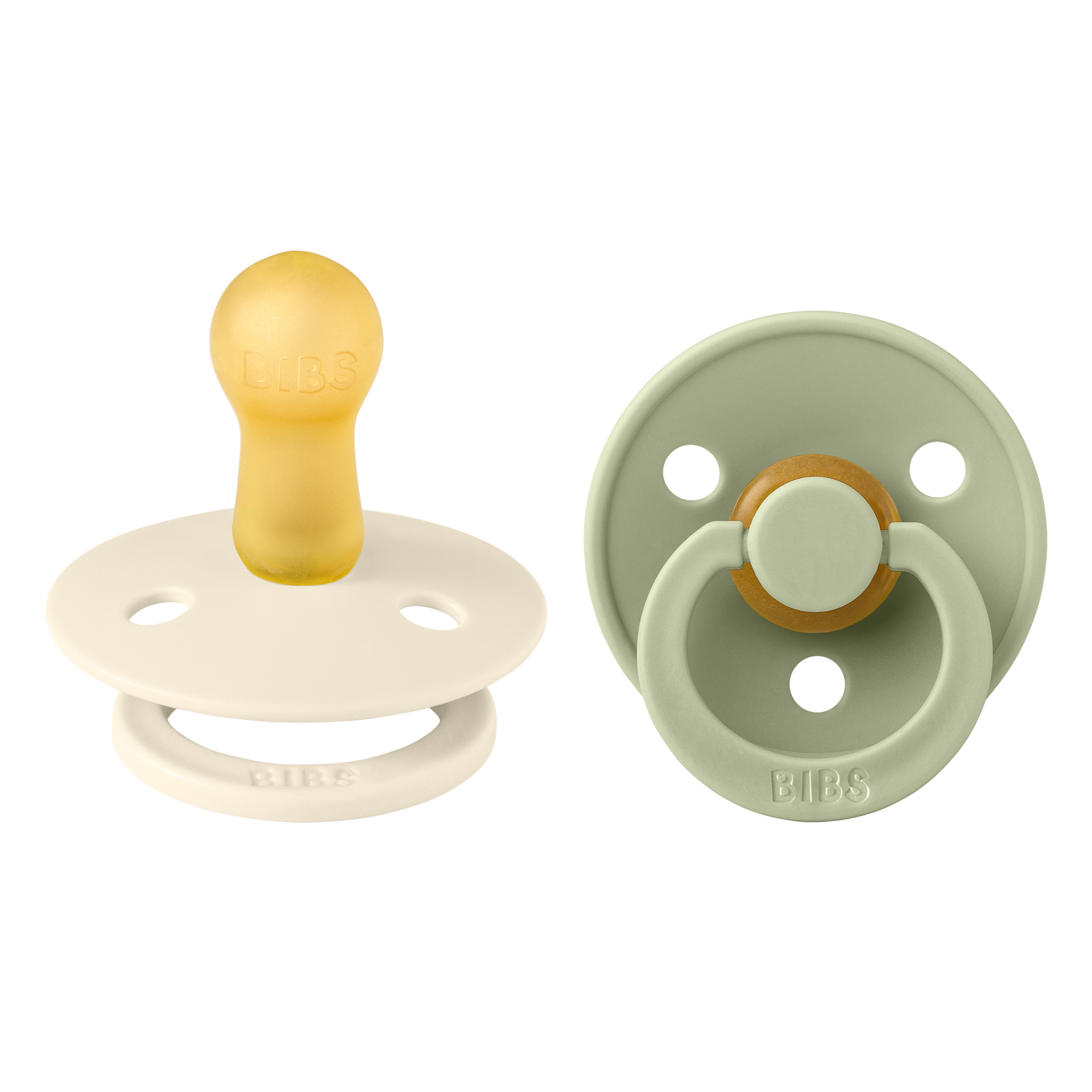 Bibs Colour, smoczek uspokajający, kauczukowy, okrągły, rozmiar 2, Ivory & Sage, od 6 miesiąca, 2 sztuki