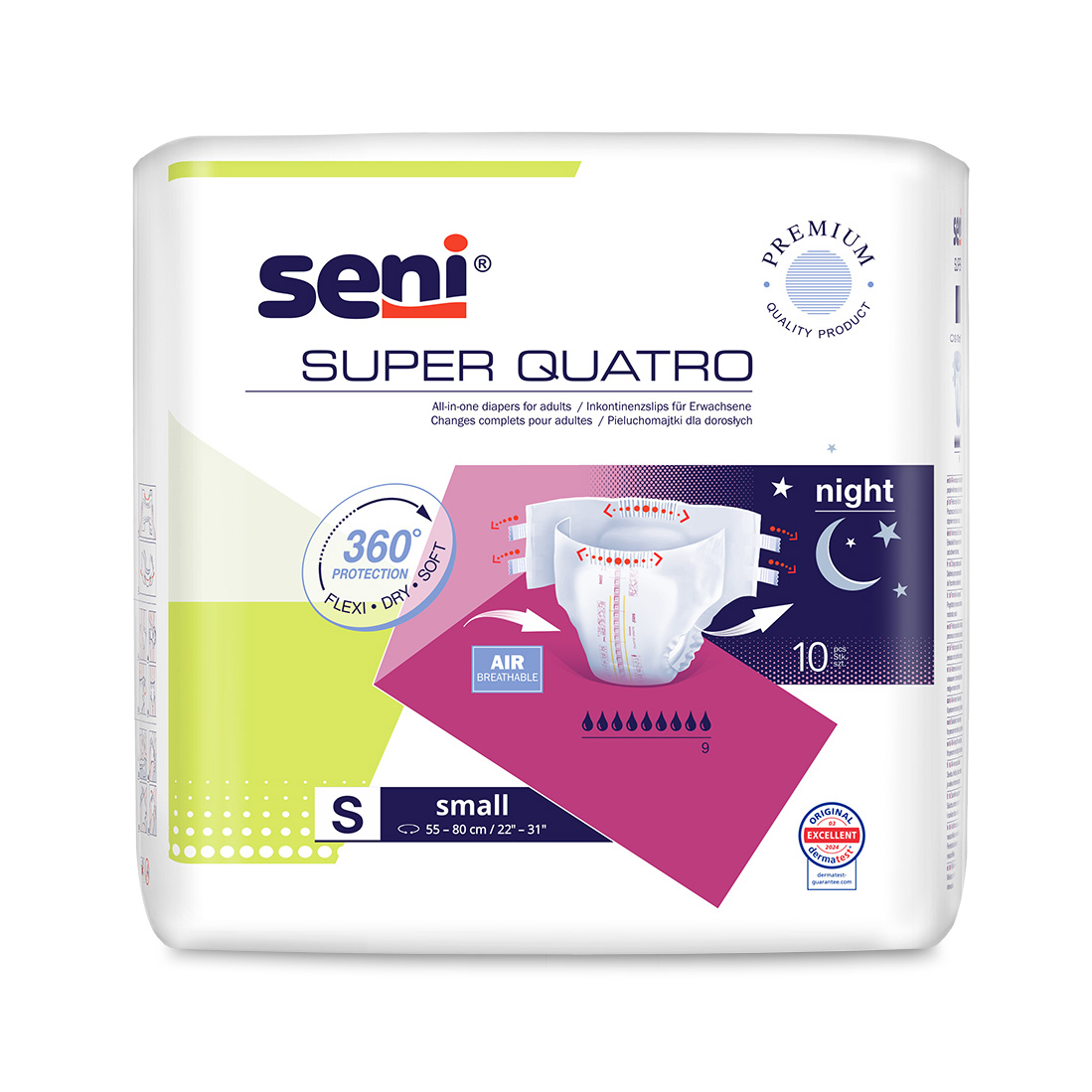 Seni Super Quatro, pieluchomajtki, Small, 55-80 cm, 10 sztuk