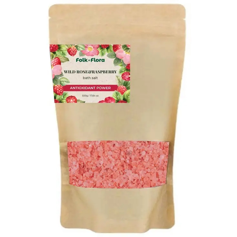 Folk & Flora, sól do kąpieli, dzika róża-malina, 500 g