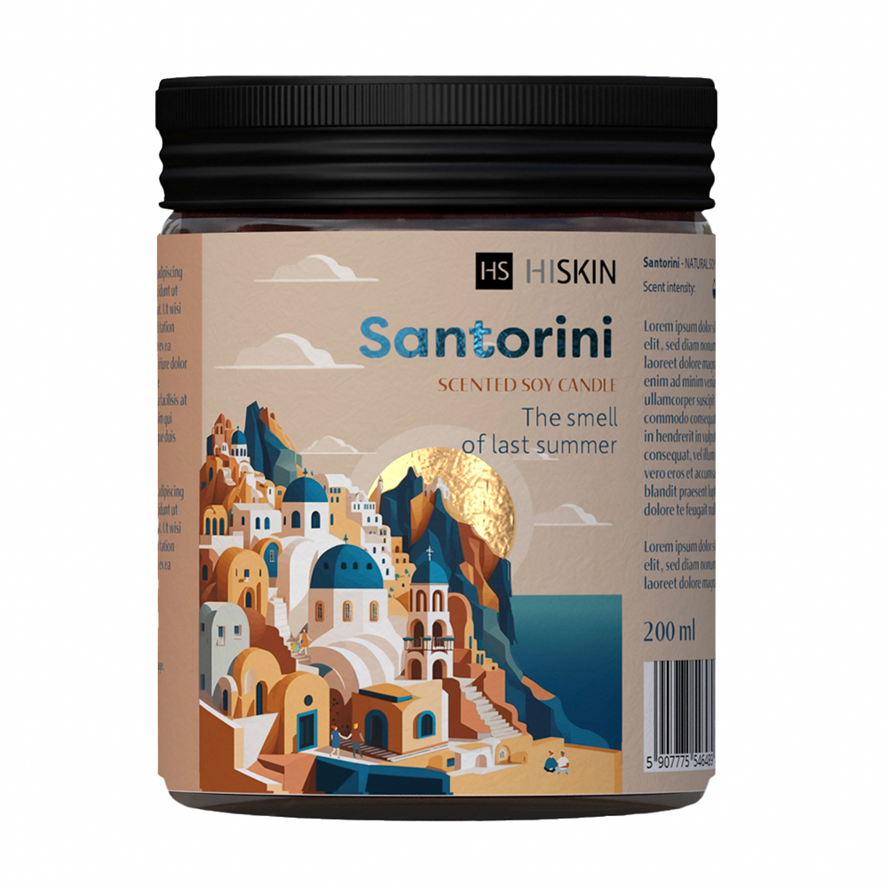 Hiskin Bon Voyage, świeca sojowa, Santorini, 200 ml