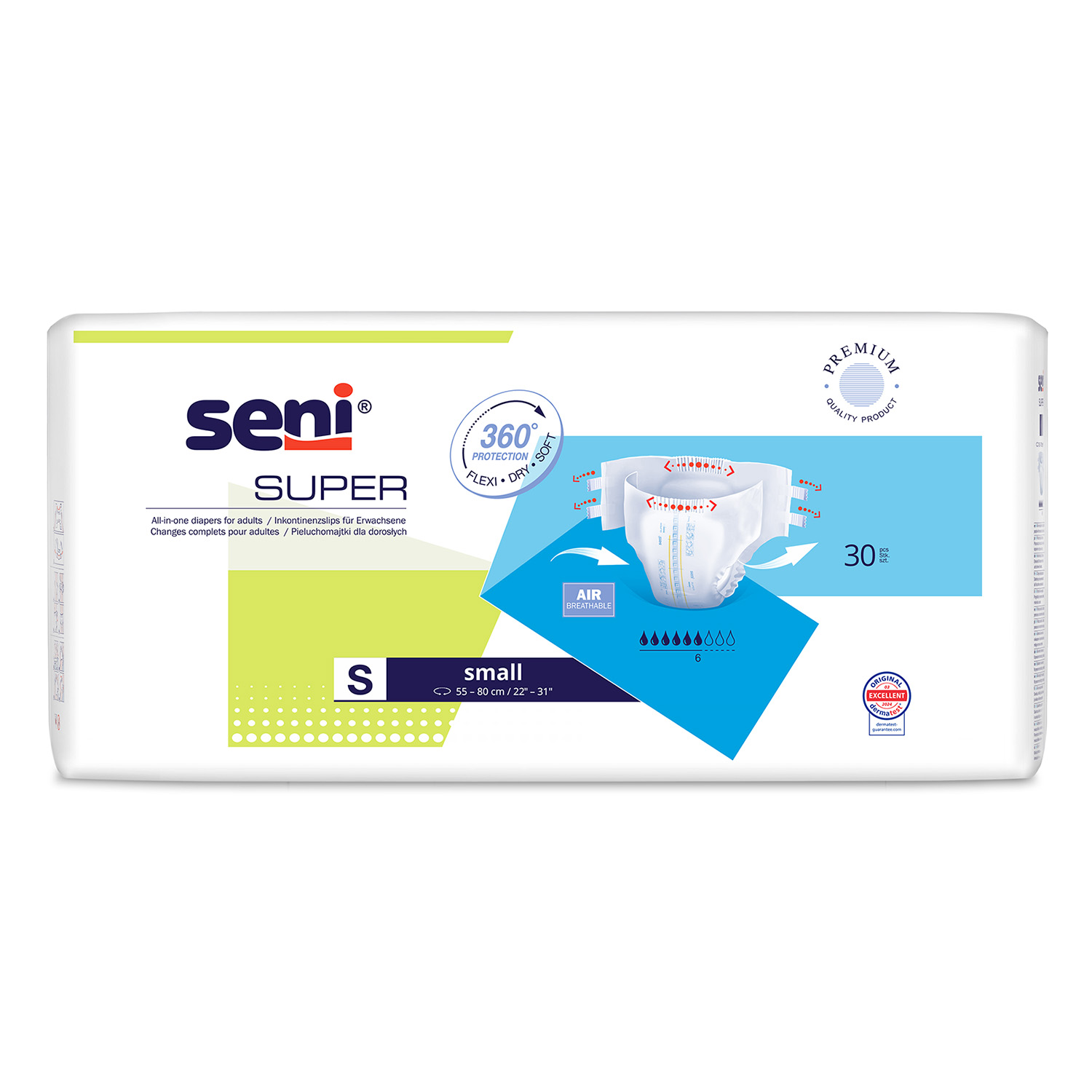 Seni Super, pieluchomajtki, Small, 55-80 cm, 30 sztuk