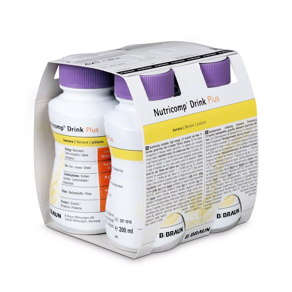 Nutricomp Drink Plus, preparat odżywczy, smak bananowy, 4 x 200 ml