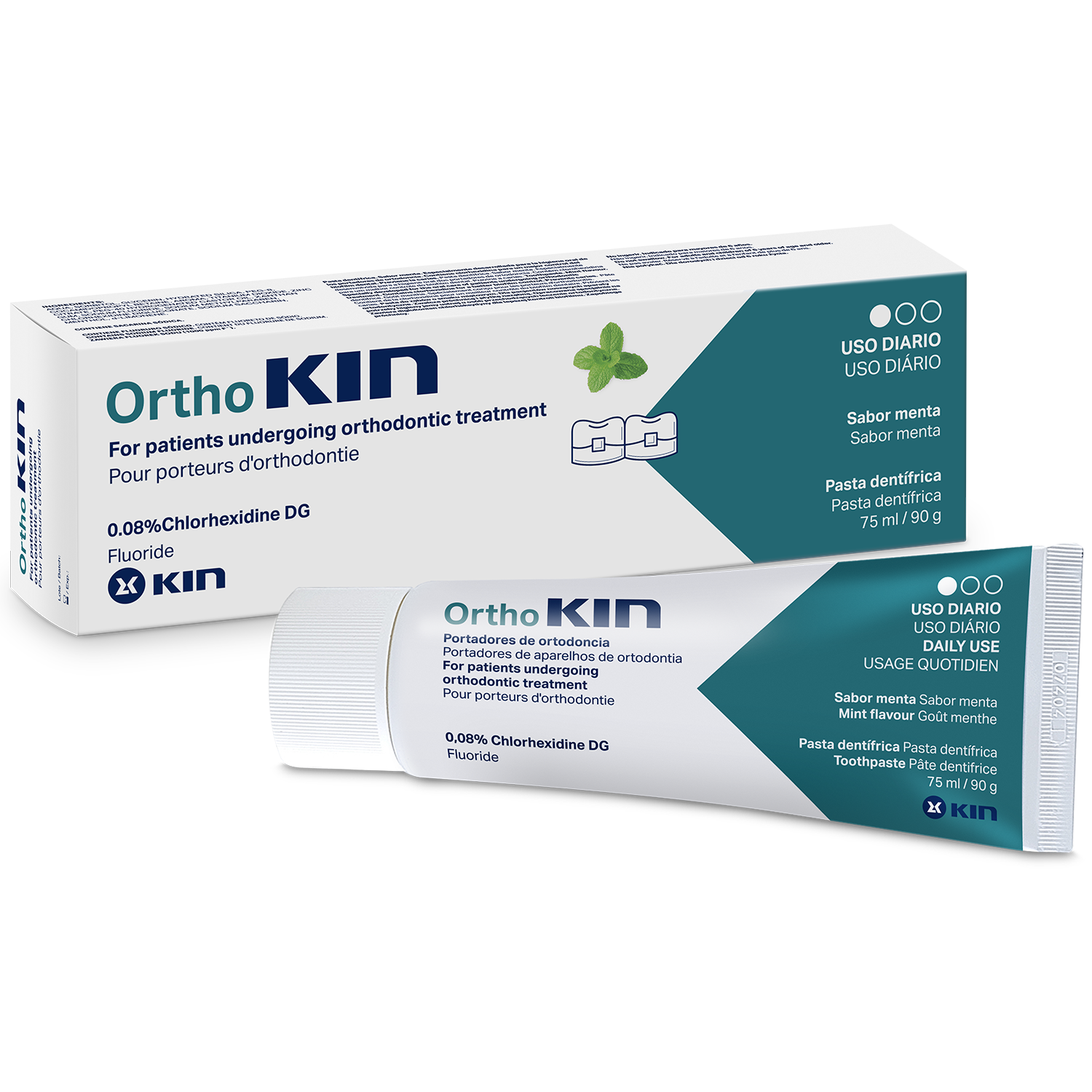 Kin Orthokin, pasta do zębów dla osób z aparatami ortodontycznymi, smak miętowy, 75 ml