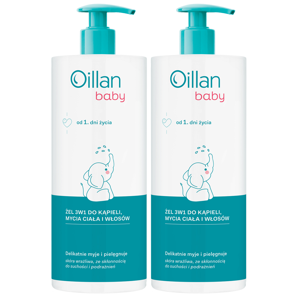 Zestaw Oillan Baby, żel do kąpieli, mycia ciała i włosów 3w1, od 1 dnia życia, 2 x 750 ml