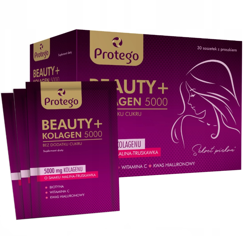Protego Beauty+ Kolagen 5000, smak malinowo-truskawkowy, 30 saszetek