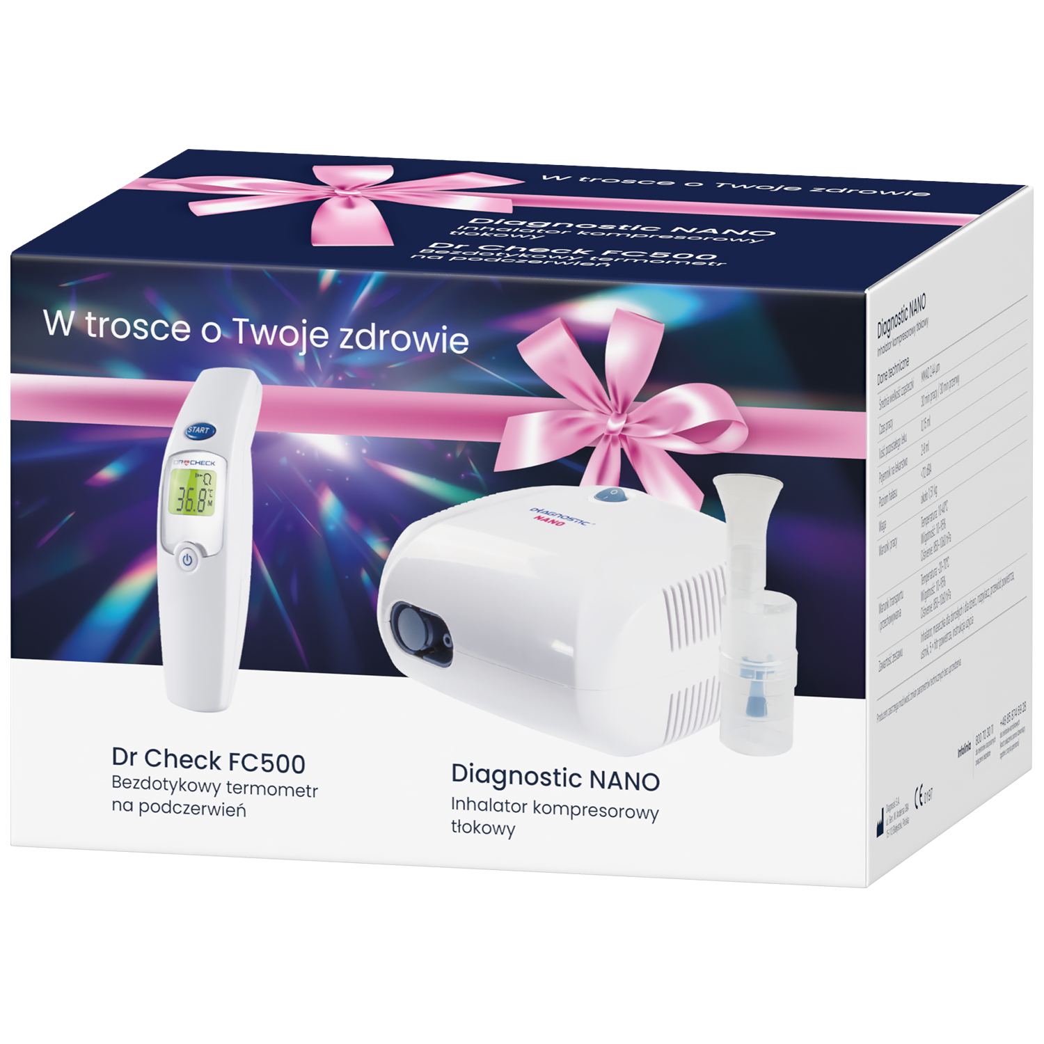 Zestaw Diagnostic, Nano, inhalator kompresorowy + Dr Check FC500, termometr bezdotykowy na podczerwień