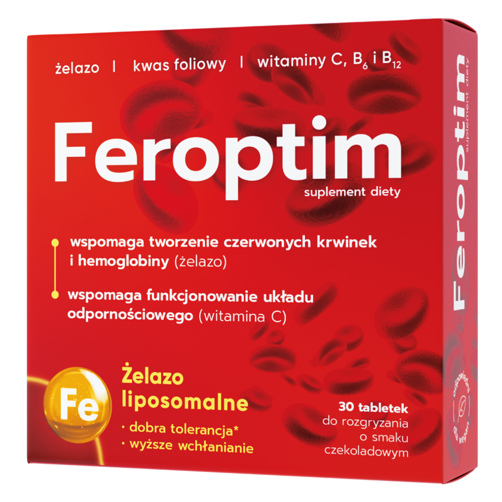 Feroptim, smak czekoladowy, 30 tabletek do rozgryzania