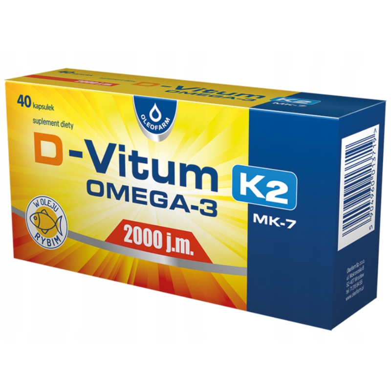 D-Vitum 2000 j.m. K2 MK-7 Omega-3, 40 kapsułek