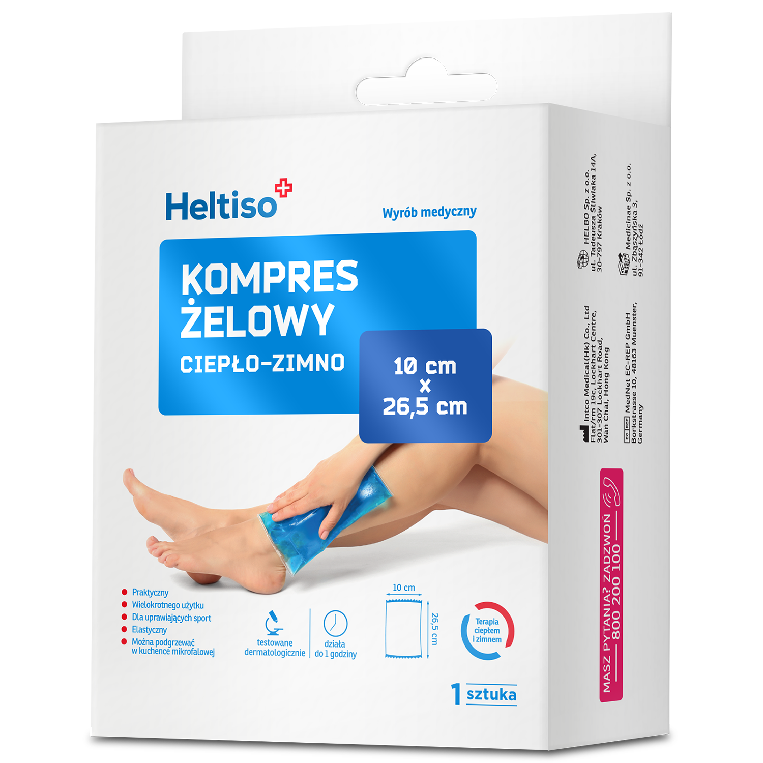 Heltiso, kompres żelowy ciepło-zimno, 10 cm x 26,5 cm, 1 sztuka