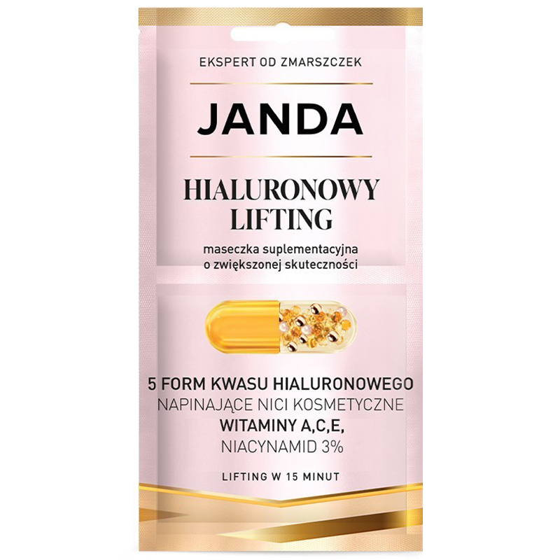 Janda Pharma Hialuronowy Lifting, maseczka suplementacyjna o zwiększonej skutecznośći, 2 x 4 ml