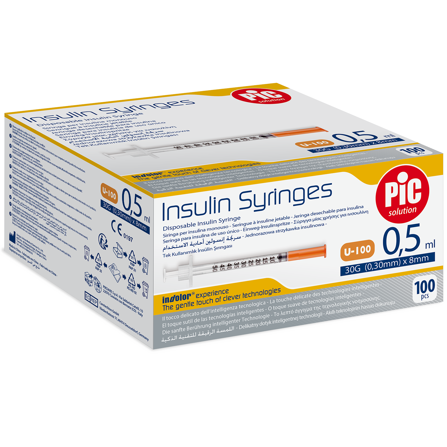 Pic Solution Insulin Syringes, strzykawka insulinowa 0,5 ml z igłą 31G (0,25 mm) x 8 mm, 100 sztuk