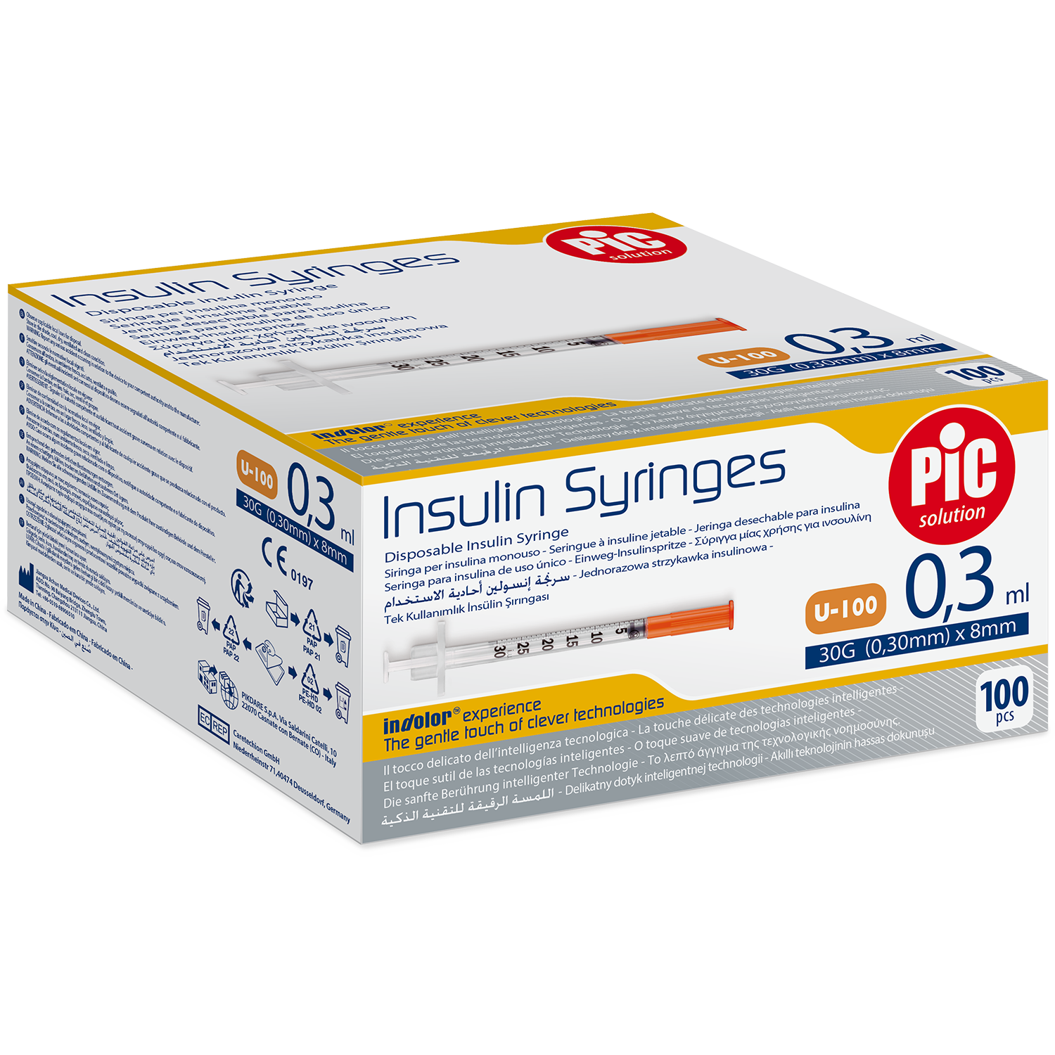 Pic Solution Insulin Syringes, strzykawka insulinowa 0,3 ml z igłą 31G (0,25 mm) x 8 mm, 100 sztuk